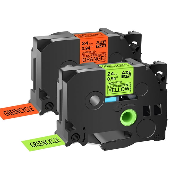 GREENCYCLE 2 Pack Compatible for Brother P-Touch TZ TZe TZe-B51 TZ-B51 TZe-C51 TZ-C51 Label Tape 24mm 1'' Black on Fluo Orange/Yellow Laminated use in PT-D600 E500 P700 P750W P900W P950NW Label Maker