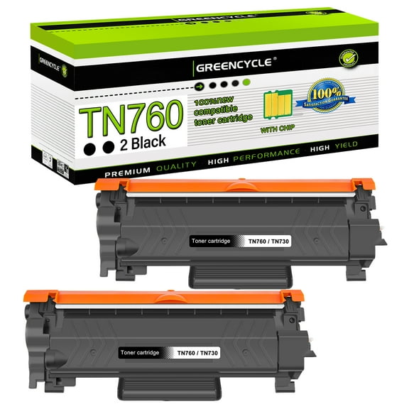 GREENCYCLE TN760 Compatible for Brother TN-760 TN730 Black Toner Cartridge Replacement with HL-L2350DW HL-L2390DW HL-L2370DW MFC-L2750DW MFC-L2710DW Printer (2 Pack)
