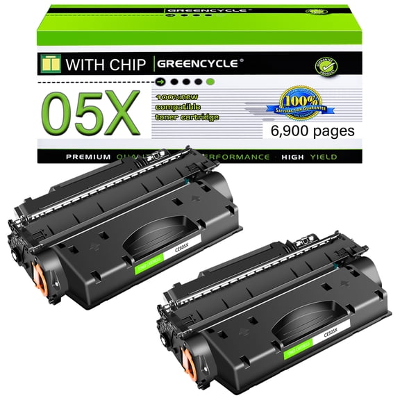 GREENCYCLE 2 Pack Compatible CE505X Black Toner Cartridge Replacement for HP 05X High Yield Toner Use with Laserjet P2050 P2055 P2055d P2055dn P2055x Series Printer