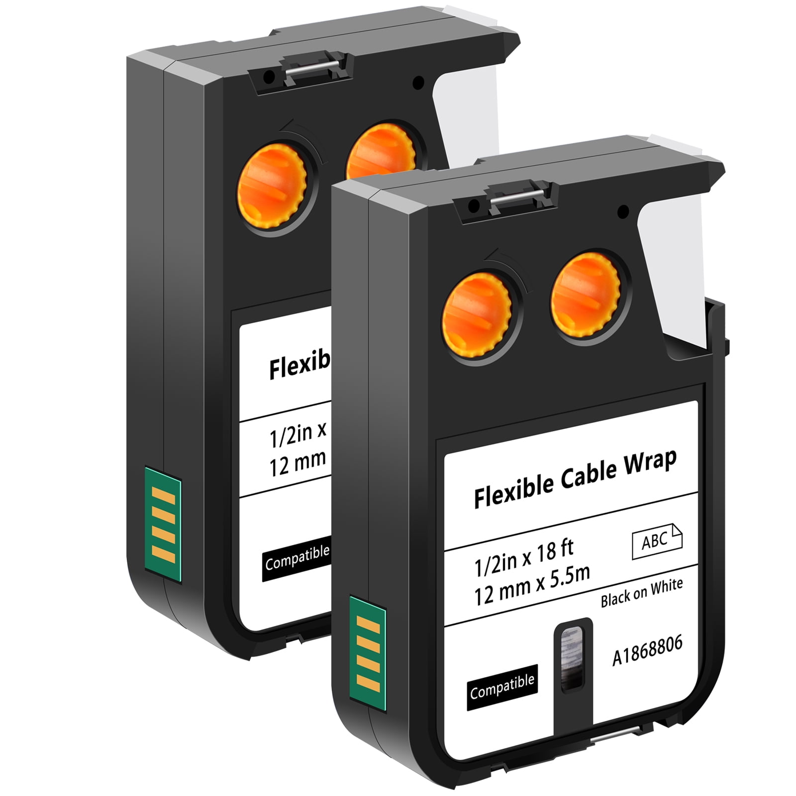 GREENCYCLE 2 Pack Compatible for DYMO XTL 1868806 1/2''x 18ft Black on