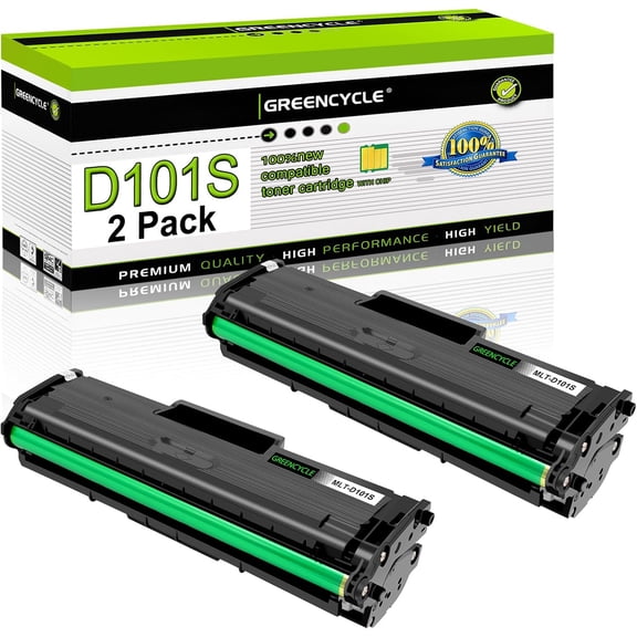 GREENCYCLE D101S MLT-D101S 101S Compatible for Samsung D101S MLT-D101S 101S Black Toner Cartridge Replacement with ML-2165 ML-2165W SCX-3400 SCX-3405W SCX-3405FW Printer (2 Pack Black