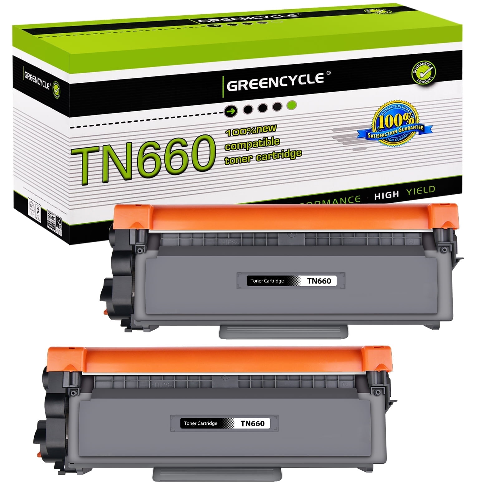 GREENCYCLE 2 Pack TN660 TN630 Black Toner Cartridge Compatible for