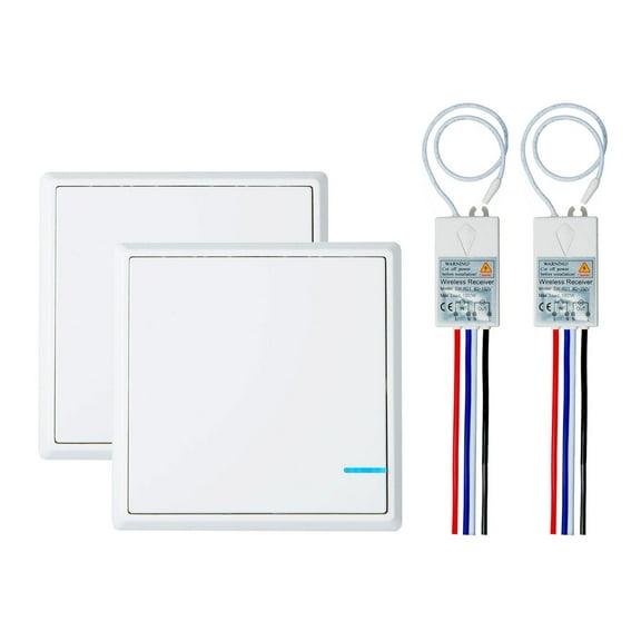 GREENCYCLE 2 Set 1-Gang Wireless Light Switch 110V Receiver Transmitter Kit Outdoor 1600 ft Indoors 130 ft - Remote Ceiling Lamp LED Bulb - IP54 Waterproof Design (2 Switches,2 Receivers)