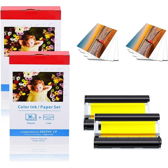 GREENCYCLE 2 Set Compatible for Canon KP-36IN 1 Color Ink Cassette and 36 Sheets 4 x 6" Paper Glossy Set use in SELPHY CP1300 CP1200 CP910 CP760 CP800 Series Wireless Compact Photo Printer