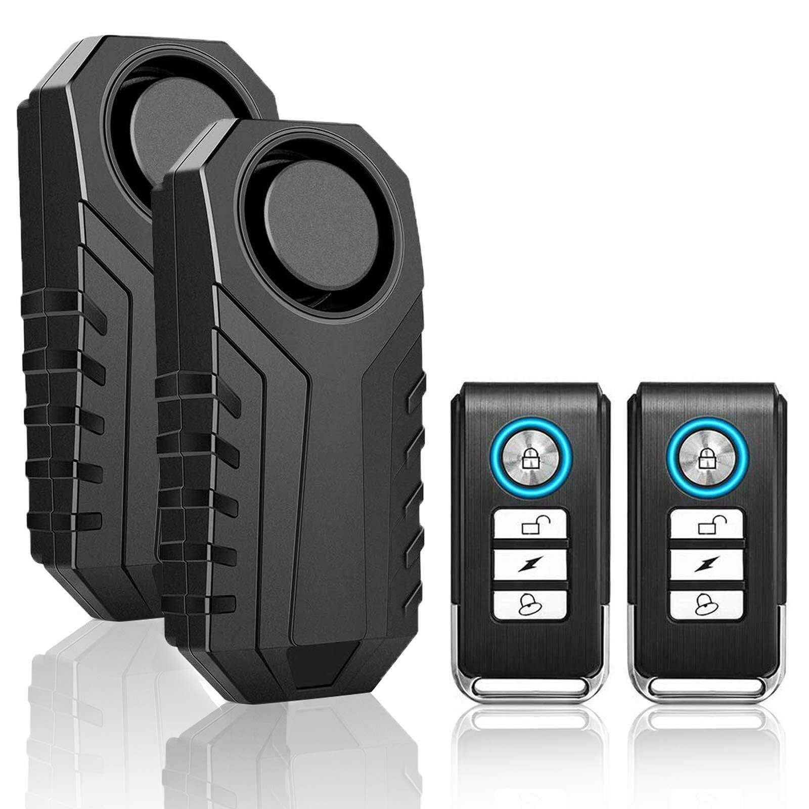 GREENCYCLE 2 Set Wireless Bike Alarm with Remote, Anti-Theft Bicycle Motorcycle Alarm Wireless Security Vibration Motion Sensor Alarm, IP55 Waterproof Super Loud 113dB Alarm