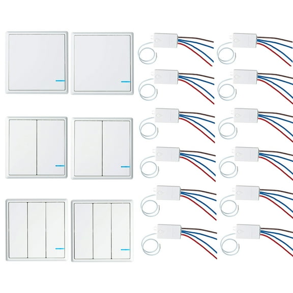 GREENCYCLE 2 Set Wireless Light Switch 110V Receiver Transmitter Kit Outdoor 1600ft Indoors 130ft Remote Ceiling Lamp LED Bulb IP54 Waterproof (2PK 1-Gang,2PK 2-Gang,2PK 3-Gang Switch,12 Receivers)