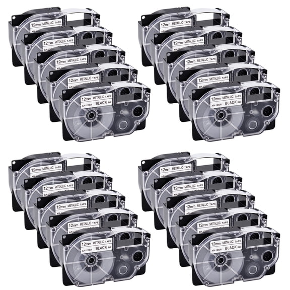 GREENCYCLE 20 Pack Compatible for Casio XR-12SR XR12SR Black on Metallic Label Tape for KL-120 KL-60 KL-100 KL750 KL780 KL2000 KL7000 KL7200 KLP1000 EZ Label Printer 12mm 1/2 Inch x 8m 26.2Feet