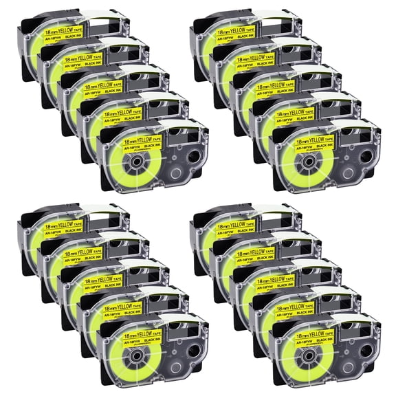 GREENCYCLE 20 Pack Compatible for Casio XR-18FYW XR18FYW Black on Fluorescent Yellow Label Tape for KL-120 KL-430 KL-750 KL-780 KL-820 KL-P1000 KL-2000 KL-7000 Label Maker 18mm 3/4'' x 5.5m 18 Feet