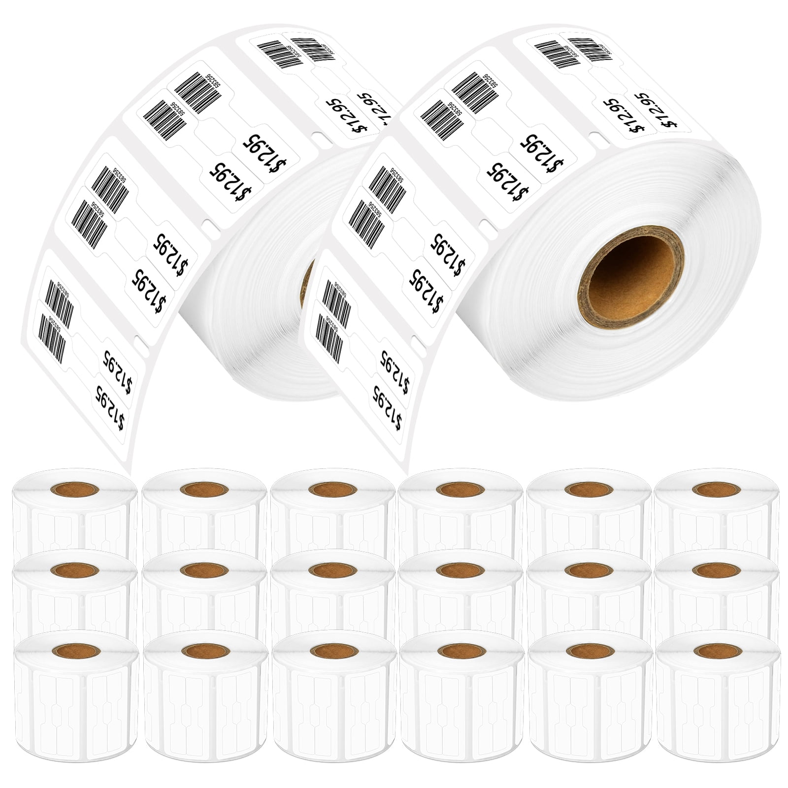 GREENCYCLE 20 Roll (1500 Labels/Roll) White Jewelry Price Tag 2-up Labels Barbell Style Labels Compatible for Dymo 30299 3/8" x 3/4" (10mmx19mm) LabelWriter Printer,BPA Free