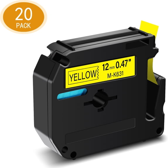 GREENCYCLE 20PK Compatible for Brother P-touch M Tape MK631 M-K631 M631 12mm 0.47" Black on Yellow for Brother PT-100 PT-M95 PT-90 PT-70 PT-65 PT-85 Label Maker Refills