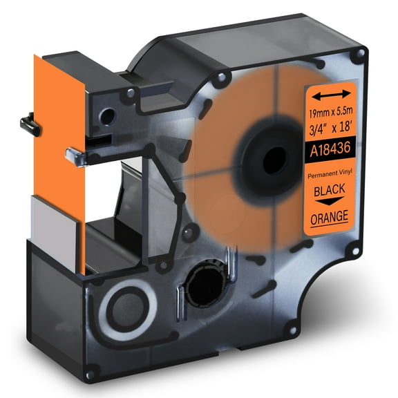 GREENCYCLE 20PK Compatible for DYMO 18436 19mm 5.5m Black on Orange Vinyl Label Maker Tape