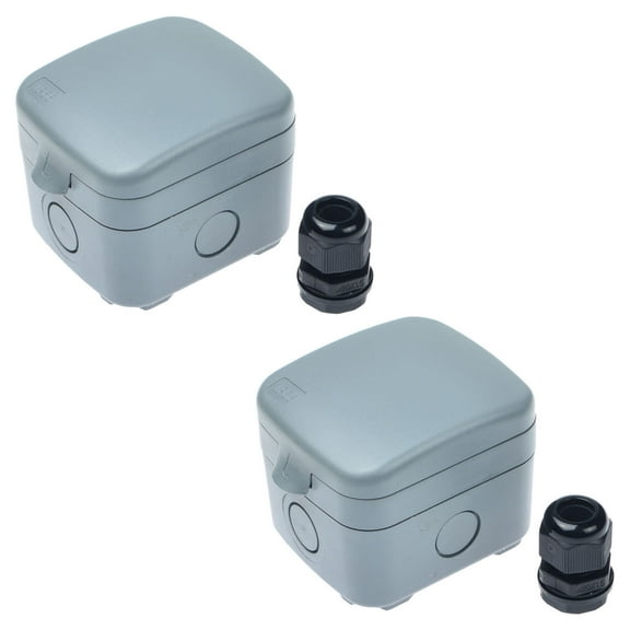 GREENCYCLE 2PC Weatherproof 125VAC 15A 1 Gang Switch Fused Protection Switched Unit Outdoor Use 4-Pole Junction Box with 20mm Cable Gland IP66 Rated