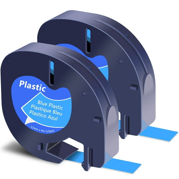 GREENCYCLE 2PK 12mm 4m Black on Blue Plastic Label Tape Compatible for Dymo 91335 91225 91205 59426 S0721650 LetraTag Printer