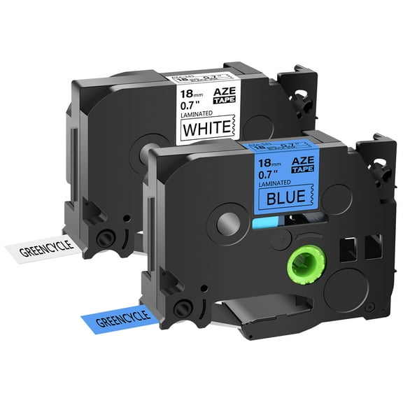 GREENCYCLE 2PK 18mm 8m Black on White/Blue Laminated Label Tape Compatible for Brother TZ TZe TZe-241 TZ241 TZe-541 TZ541 P-touch Printer