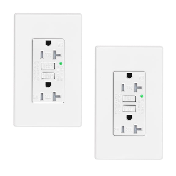 GREENCYCLE 2PK 20A / 125V Self-Testing Tamper Resistant Weather Resistant GFCI Outlet with LED Indicator Decorative Wall Plates Screws Included Residential and Commercial Grade ETL Certified White