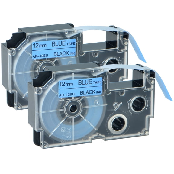 GREENCYCLE 2PK Black on Blue Label Tape Compatible for Casio XR12BU XR-12BU (12mm 1/2''x 8m 26ft) EZ Label Printer