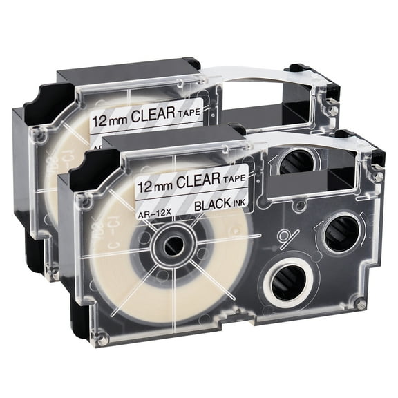 GREENCYCLE 2PK Black on Clear Label Tape Compatible for Casio XR12X XR-12X (12mm 1/2''x 8m 26ft) EZ Label Printer