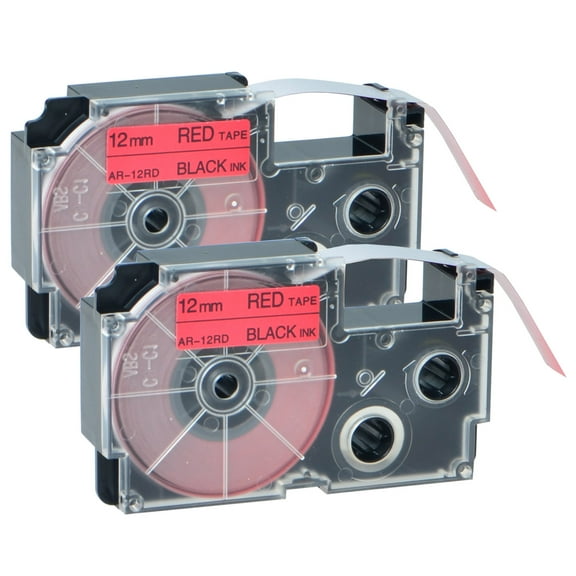 GREENCYCLE 2PK Black on Red Label Tape Compatible for Casio XR12RD XR-12RD (12mm 1/2''x 8m 26ft) EZ Label Printer