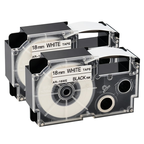GREENCYCLE 2PK Black on White Label Tape Compatible for Casio XR18WE XR-18WE (18mm 3/4''x 8m 26ft) EZ Label Printer