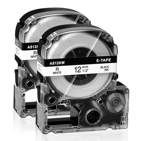 GREENCYCLE 2PK Black on White Label Tape Compatible for EPSON LK-4WBN LC-4WBN9 SS12KW (12mm 1/2''x 8m 26.2ft) LabelWorks Printer