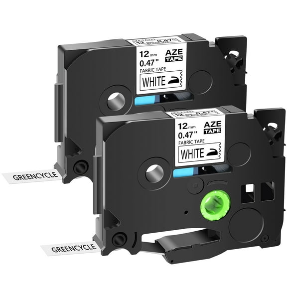GREENCYCLE 2PK Compatible for Brother P-touch Black on White Fabric Iron-on Label Tape 12mm 3m TZ TZe TZe-FA231 TZ-FA231 TZeFA231 TZFA231 for Cloth Textures work with PT-D210 D400 D600 Label Maker