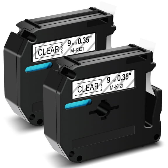 GREENCYCLE 2PK Compatible for Brother P-touch M Tape MK121 M-K121 M121 9mm 0.35" Black on Clear for Brother PT-100 PT-M95 PT-90 PT-70 PT-65 PT-85 Label Maker Refills