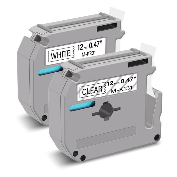 GREENCYCLE 2PK Compatible for Brother P-touch M Tape MK131 MK231 M-K231 12mm 0.47" Black on Clear/White for Brother PT-100 PT-M95 PT-90 PT-70 PT-65 PT-85 Label Maker Refills