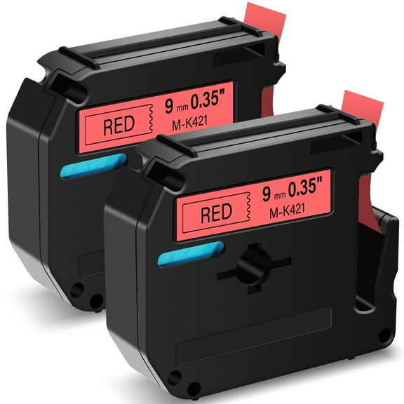 GREENCYCLE 2PK Compatible for Brother P-touch M Tape MK421 M-K421 M421 9mm 0.35" Black on Red for Brother PT-100 PT-M95 PT-90 PT-70 PT-65 PT-85 Label Maker Refills