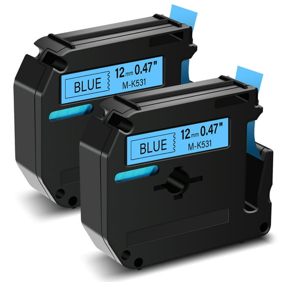 GREENCYCLE 2PK Compatible for Brother P-touch M Tape MK531 M-K531 M531 12mm 0.47" Black on Blue for Brother PT-100 PT-M95 PT-90 PT-70 PT-65 PT-85 Label Maker Refills