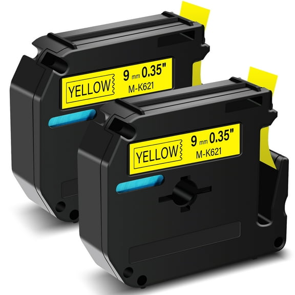 GREENCYCLE 2PK Compatible for Brother P-touch M Tape MK621 M-K621 M621 9mm 0.35" Black on Yellow for Brother PT-100 PT-M95 PT-90 PT-70 PT-65 PT-85 Label Maker Refills