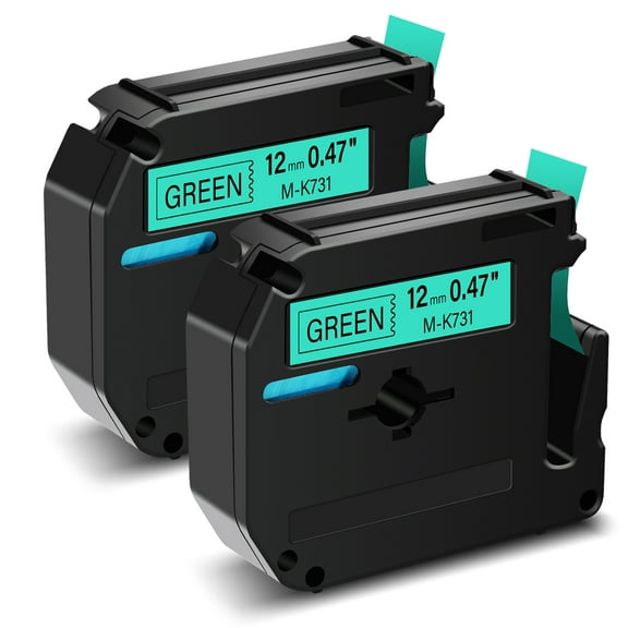 GREENCYCLE 2PK Compatible for Brother P-touch M Tape MK731 M-K731 M731 12mm 0.47" Black on Green for Brother PT-100 PT-M95 PT-90 PT-70 PT-65 PT-85 Label Maker Refills