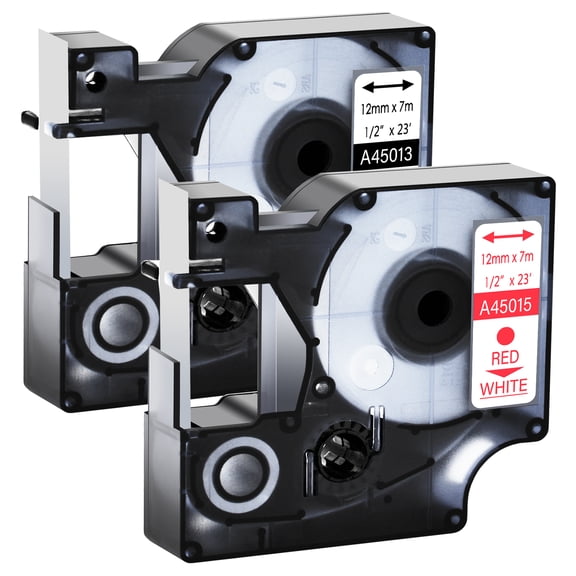 GREENCYCLE 2PK Compatible for DYMO D1 Label Tape 45013 45015 12mm Black/Red on White for LabelManager 160 210D 260P 280 360D 420P 450Duo Wireless PnP Colorpop