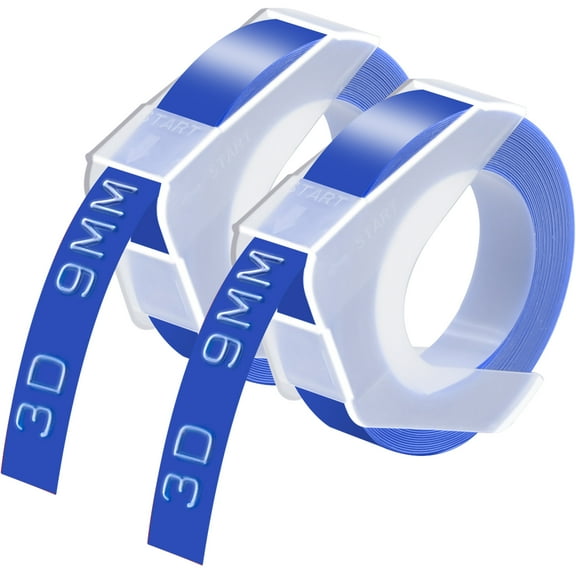 GREENCYCLE 2PK Compatible for Dymo 3D Plastic Embossing Labels 520106 White on Blue Label Tape 9mm 3/8'' x 3m 9.8' Use in Organizer Xpress Pro 12966, Office Mate II 1540, Motex E101 Label Maker