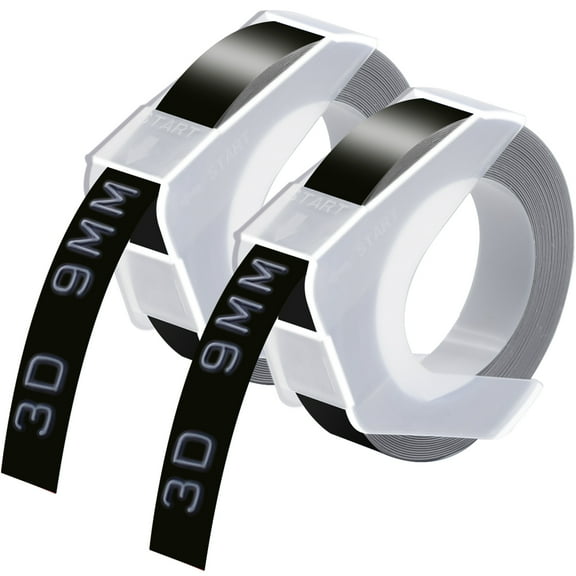 GREENCYCLE 2PK Compatible for Dymo 3D Plastic Embossing Labels 520109 White on Black Label Tape 9mm 3/8'' x 3m 9.8' Use in Organizer Xpress Pro 12966, Office Mate II 1540, Motex E101 Label Maker