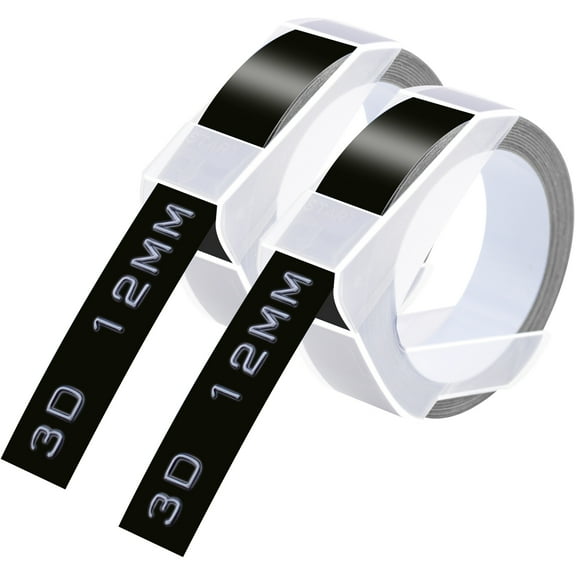 GREENCYCLE 2PK Compatible for Dymo 3D Plastic Embossing Labels 521209 White on Black Label Tape 12mm 1/2'' x 3m 9.8' Use in Organizer Xpress, Office Matte II, Magazine Maker, Motex Label Maker