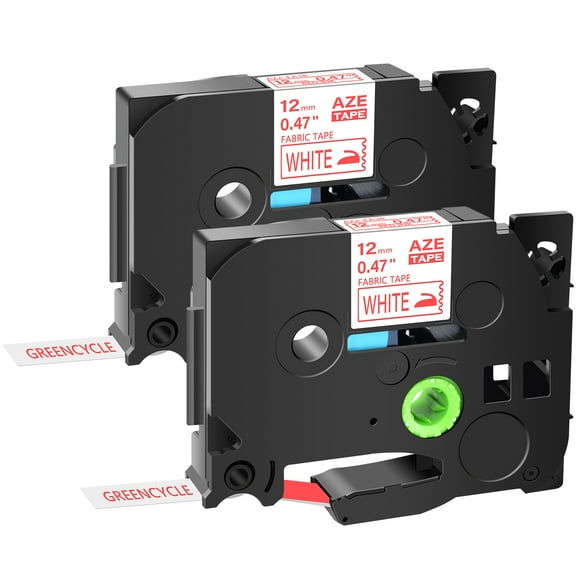 GREENCYCLE 2PK Compatible for Brother P-touch 0.47" 12mm Red on White TZe-FA3R TZ-FA3R Fabric Iron-on Cloth Textures Label Tape