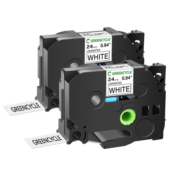 GREENCYCLE 2PK Compatible for Brother P-touch Black on White 24mm TZ TZe TZ251 TZe251 TZ-251 TZe-251 Laminated Label Tape