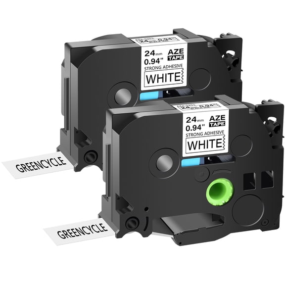 GREENCYCLE 2PK Compatible for Brother P-touch Black on White 24mm TZ TZe TZe-S251 TZ-S251 TZ-251 TZe-251 Extra Strength Laminated Label Tape