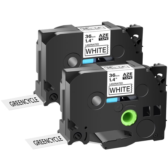 GREENCYCLE 2PK Compatible for Brother P-touch Black on White 36mm TZe-261 TZ-261 Laminated Label Maker Tape
