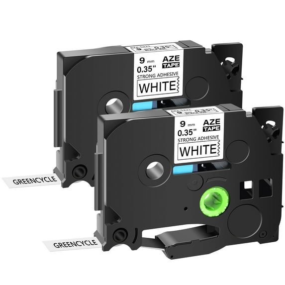 GREENCYCLE 2PK Compatible for Brother P-touch Black on White 9mm TZ TZe TZe-S221 TZ-S221 TZe-221 TZ-221 Extra Strength Laminated Label Tape