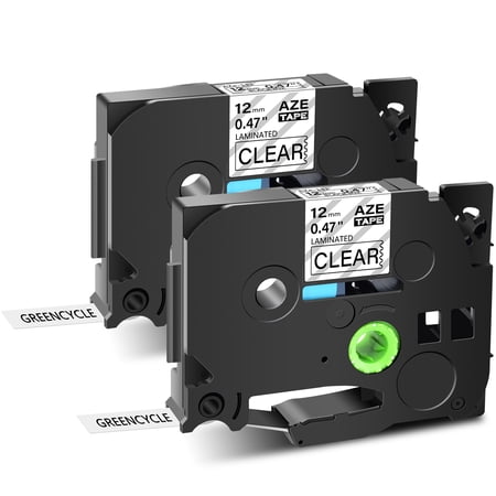 GREENCYCLE 2PK Compatible for Brother P-touch TZe-131 TZe131 TZ-131 TZ131 0.47'' 12mm Black on Clear Label Maker Tape