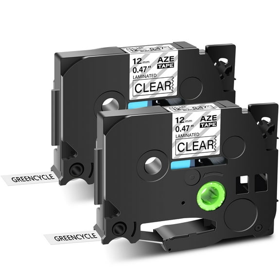 GREENCYCLE 2PK Compatible for Brother P-touch TZe-131 TZe131 TZ-131 TZ131 0.47'' 12mm Black on Clear Label Maker Tape