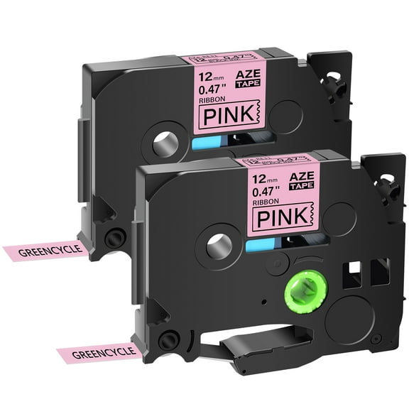 GREENCYCLE 2PK Compatible for Brother P-touch TZe-RE31 TZ-RE31 Black on Pink 12mm 0.47" Satin Ribbon Embellish Fabric Label Tapes