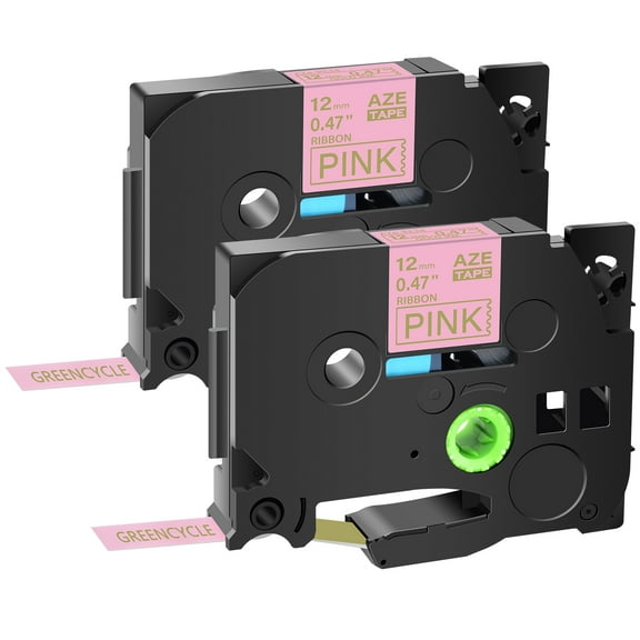 GREENCYCLE 2PK Compatible for Brother P-touch TZe-RE34 TZ-RE34 Gold on Pink 12mm 0.47" Satin Ribbon Embellish Fabric Label Tapes