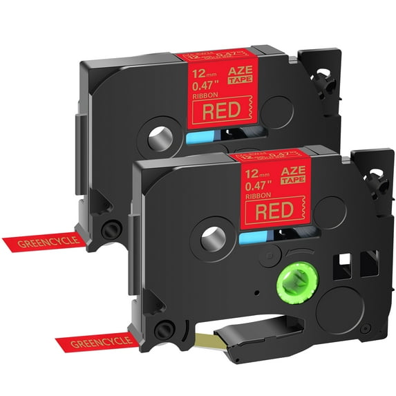 GREENCYCLE 2PK Compatible for Brother P-touch TZe-RW34 TZ-RW34 Gold on Red 12mm 0.47" Satin Ribbon Embellish Fabric Label Tapes