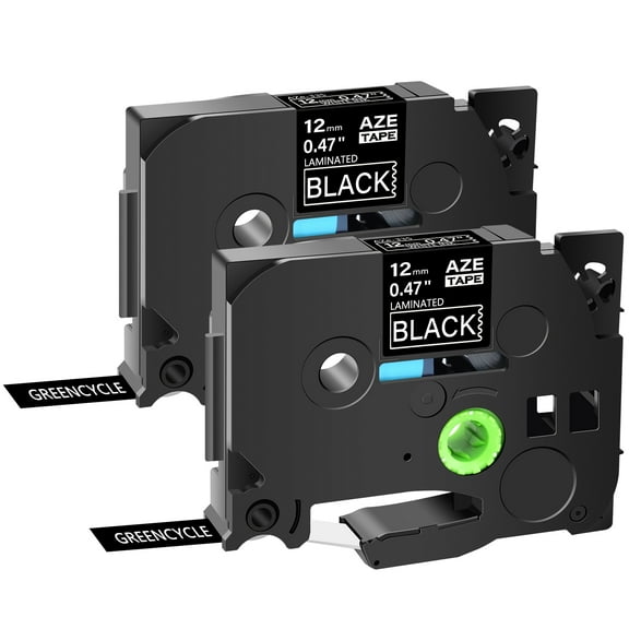 GREENCYCLE 2PK Compatible for Brother P-touch White on Black 12mm 8m TZ TZe TZe-335 TZ-335 TZe335 TZ335 Laminated Label Tape