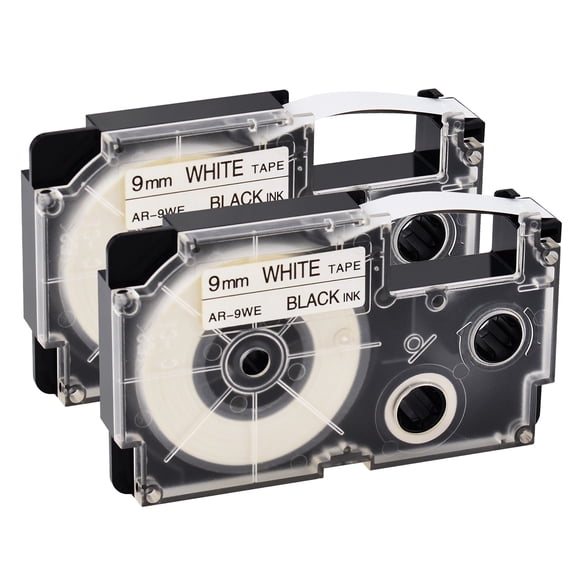 GREENCYCLE 2PK Compatible for Casio XR9WE XR-9WE Black on White (9mm 0.35''x 8m 26ft) EZ Label Maker Tape