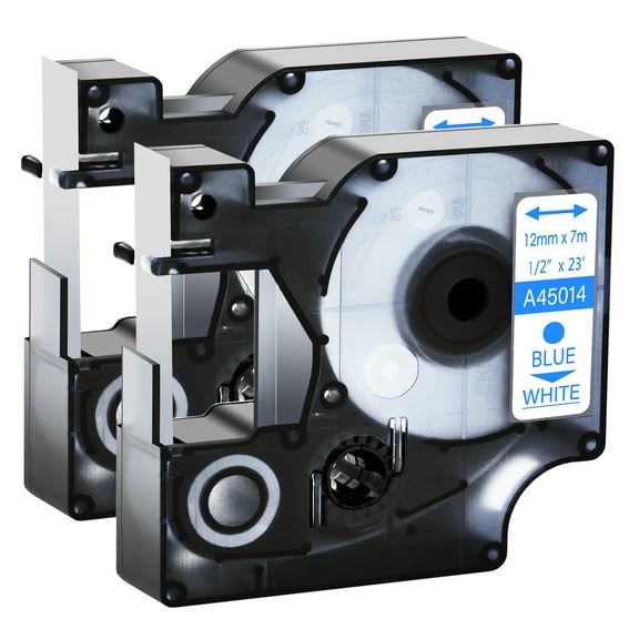 GREENCYCLE 2PK Compatible for DYMO D1 45014 12mm 7m Blue on White Label Tape for LabelManager LabelPoint LabelWriter Label Maker