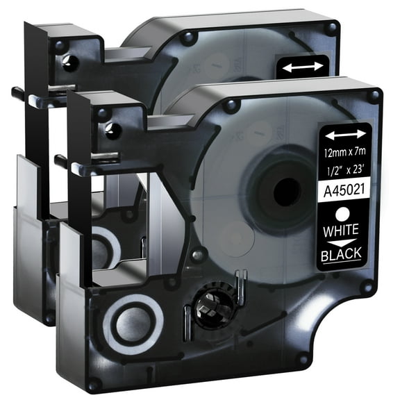 GREENCYCLE 2PK Compatible for DYMO D1 Label Tape 45021 12mm 7m White on Black for LabelManager LabelPoint LabelWriter Label Maker