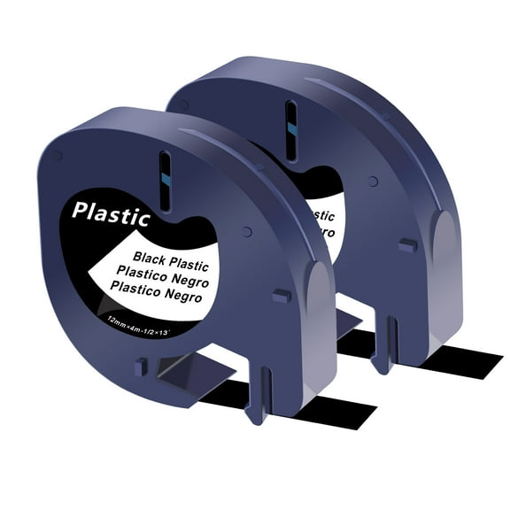 GREENCYCLE 2PK Compatible for DYMO Letra Tag Refills 913318 1/2" x 13' (12mm x 4m) White on Black Plastic Label Maker Tape